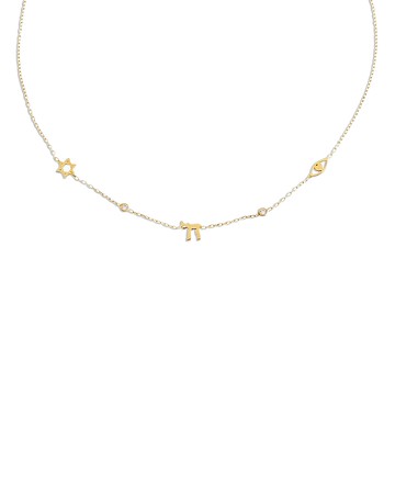 By Adina Eden Jewish Cubic Zirconia Bezel Charm Necklace, 14-18
