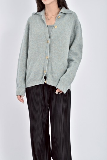 加購優惠(M) adeline質感針織混織藍色長袖上衣