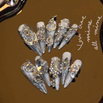 💥Hannah💥爆炸新款「長實九頭蛇」閃鑽氣質美甲成品純手工定製可拆卸韓式仙女穿戴甲