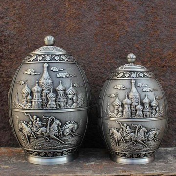 瓦西里錫制茶葉罐錫罐 歐式青銅色復古茶葉筒 城堡錫器金屬茶葉盒