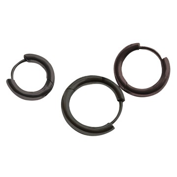 耀眼美人 簡潔圓圈環鈦閃耀 鈦剛耳環三對組  簡潔圓圈環 黑色