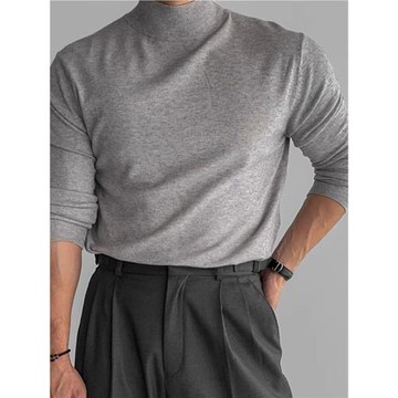 內搭款高彈半高領針織衫男秋冬高級感親膚保暖修身中領毛衣打底衫