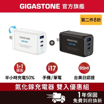【GIGASTONE】雙入優惠組 GaN氮化鎵 充電器 20W 33W 45W 65W 適用iPhone手機 平板 電腦