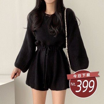 【台灣發貨】韓版復古繫帶收腰針織套裝 連身裙 吊帶裙 吊帶褲 女裝【S291】