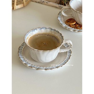 煙藍復古窯變咖啡杯碟家用拉花拿鐵杯小眾精致開學咖啡杯子下午茶