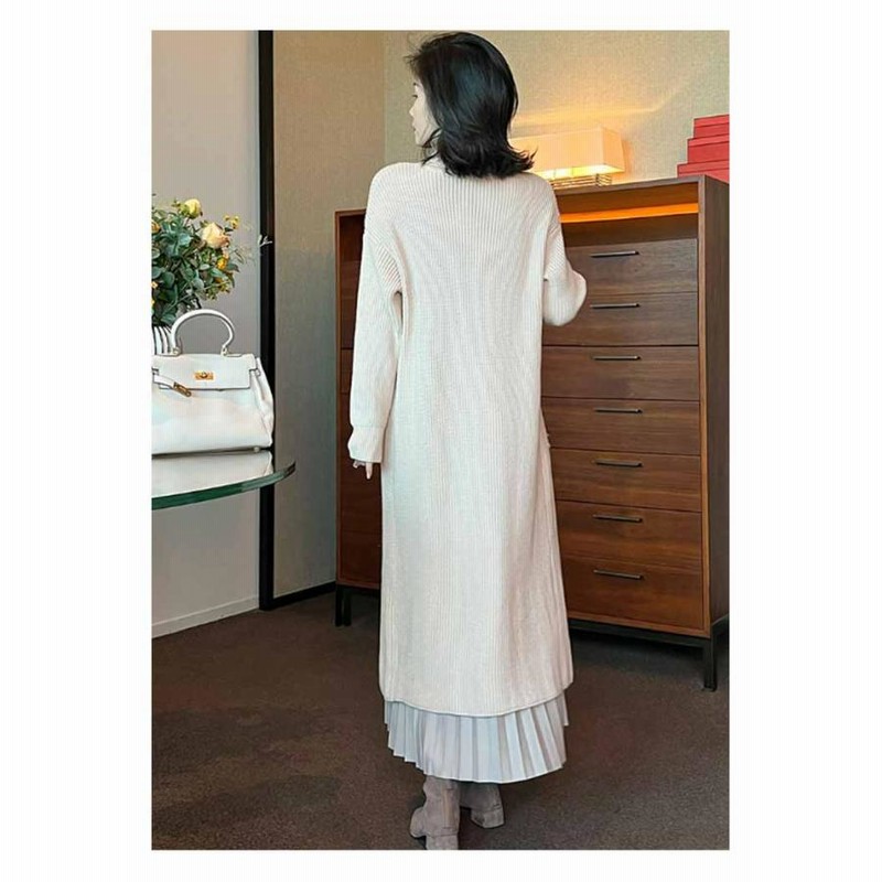 ニットワンピース プリーツスカート セットアップ スリットワンピース  