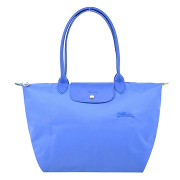 LONGCHAMP LE PLIAGE GREEN系列刺繡長把再生尼龍摺疊水餃包（大/矢車菊藍）_廠商直送
