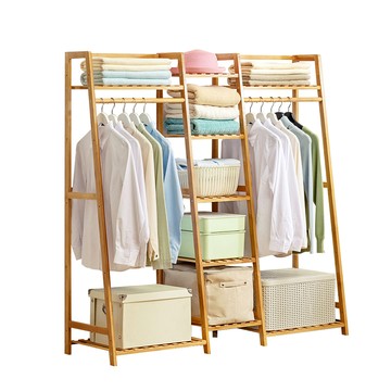 【HappyLife】楠竹梯形衣帽架 130CM 雙側掛衣Y10022原