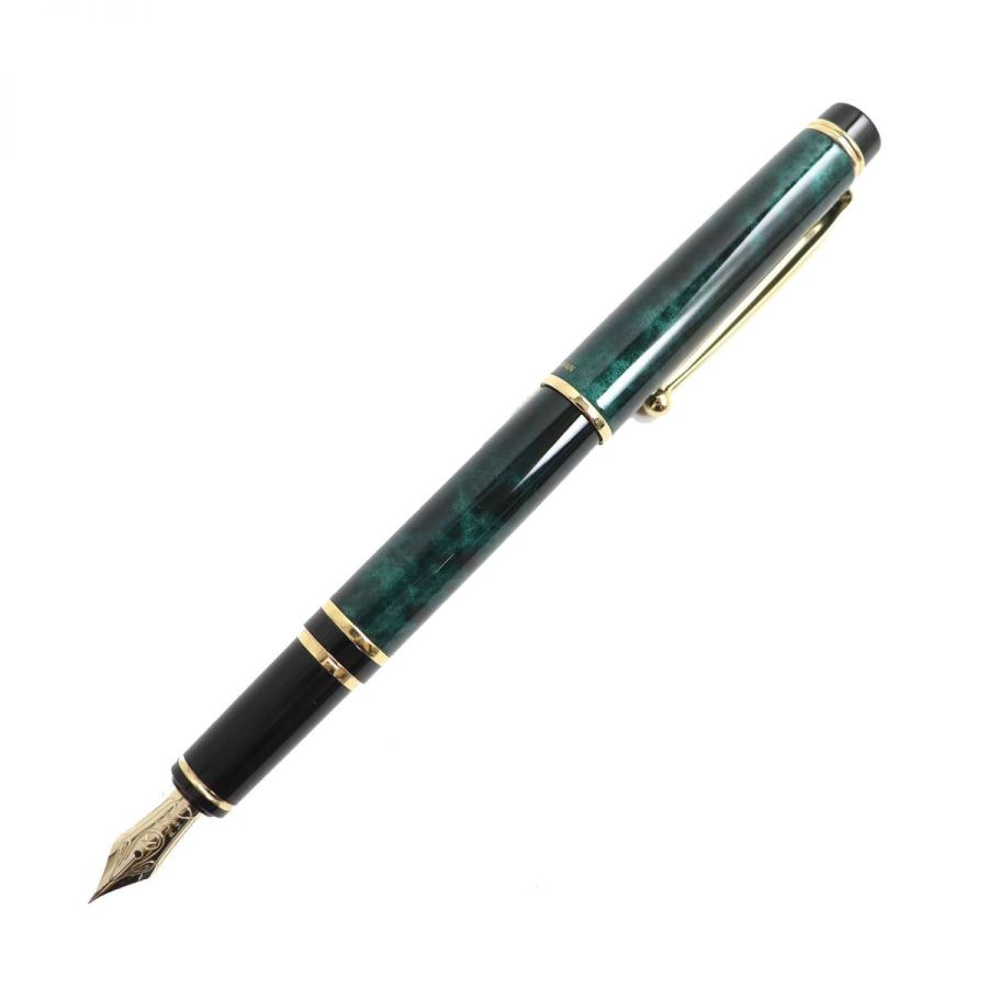 極美品△PILOT パイロット グランセNC 万年筆 ペン先14K Fニブ キャップ式 ブラック×グリーン（マーブル）×ゴールド 日本製 オススメ◎