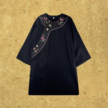 青辭 新中式復古香云紗 手繡上衣