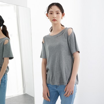 MIT袖挖洞基本素色TEE(麻灰)-女