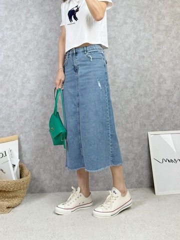 隨性抓破設計♡牛仔開叉裙百搭不挑人