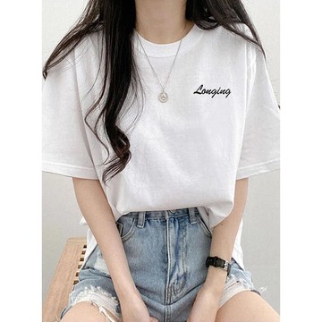 日本 GRL - 美式簡約刺繡logo寬版T恤-象牙米 (F)