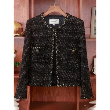 2025新款重工羊毛黑金小香風外套女春秋法式氣質名媛粗花呢上衣秋