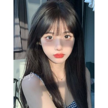 哼唧假發女長發一刀切棕色長直發圓臉lolita自然全頭套黑長直假發