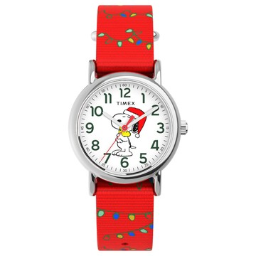 TIMEX x Peanuts Weekender 史努比聖誕帽 31 毫米 尼龍錶帶腕錶(紅 TXTW2Y39500)