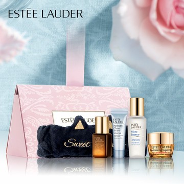[快速出貨]呵護她💕【Ladurée X Estee Lauder 雅詩蘭黛】美顏修護保養組|小棕瓶7ml+膠原眼霜5ml+原生露15ml+潔面乳7ml+晚安貓咪髮帶