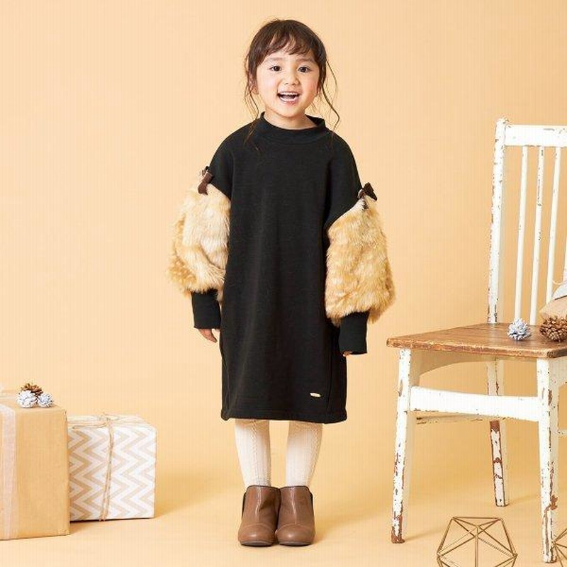 もこもこショルダーあったか裏シャギーワンピース キッズ ベビー