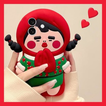 立體東北大花布女孩適用蘋果16手機殼iphone16pro丑萌16promax搞怪16plus腮紅15女生15promax趣味十六por個性