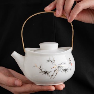 羊脂玉元寶提梁壺單壺家用防燙功夫茶具大容量高檔陶瓷茶壺泡茶器
