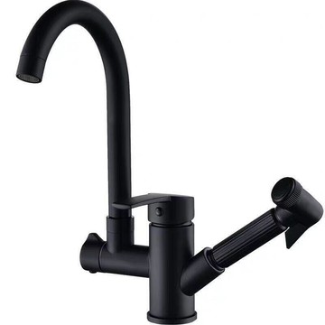 黑色不鏽鋼全銅抽拉式廚房冷熱水龍頭洗碗池洗菜盆不銹鋼水槽伸縮可旋轉~買賣