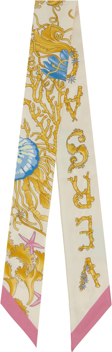 Versace 金色 & 灰白色 Underwater Barocco Silk 围巾