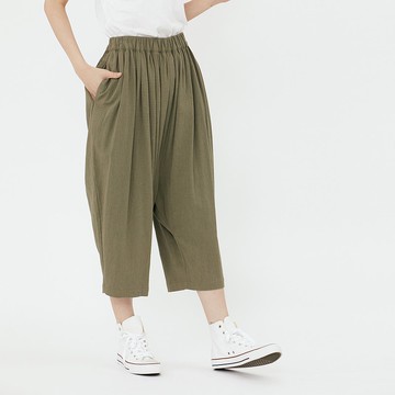 Bruce水洗棉麻低檔飛鼠褲/軍綠