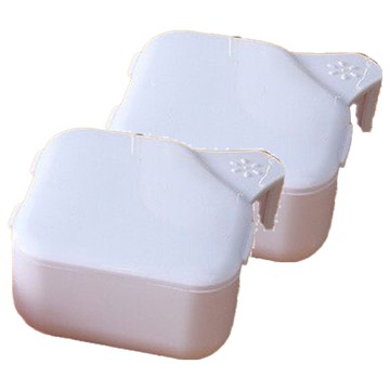 日式假牙套清潔雙層浸泡盒 附瀝水籃 假牙清潔收納好幫手 -白  1個  2入