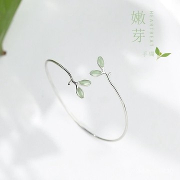 💖限時下殺💖簡約風925純銀嫩芽手鐲文藝複古樹葉禮物森係清新小衆葉子手鏈女