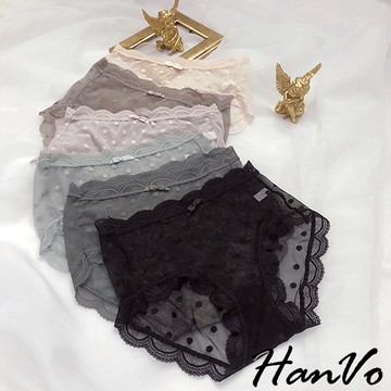 【HanVo】天天出貨 唯美點點蕾絲高腰內褲 涼感透膚 輕盈舒適親膚蕾絲內褲 涼感內褲 女生內褲 內褲 A11-5607