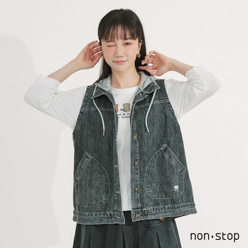 non-stop 日常百搭連帽牛仔背心外套-1色