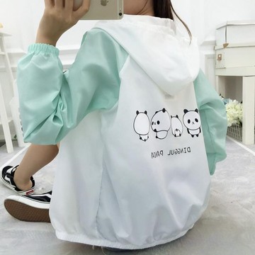 新款夏季防曬衣女韓版寬松學生可愛印花卡通薄上衣女外套百搭連帽