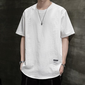 亞麻t恤男短袖中國風冰絲棉麻半袖寬松夏季薄款上衣圓領打底衫潮