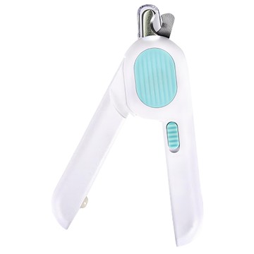 OUTSY 安全省力LED寵物指甲剪 不鏽鋼材質 半月切口 內建LED燈 隱藏銼刀 防飛濺設計 可更換電池 貓/小型犬適用  藍白  1個