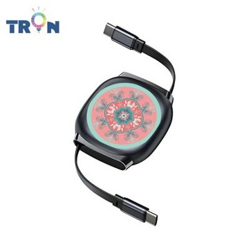 TRON 100W Type-C 伸縮快充線 1M 鈦黑色 圓形花磚B-3 4檔長度調整 可充筆電 適用i15以上手機 平板
