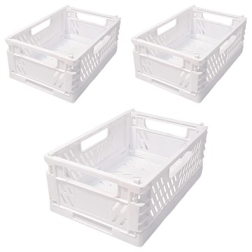 YAMADA 山田化學 折疊式收納疊籃  聚丙烯材質  日本製  白色  22.3 x 14.8 x 9.3cm  3個