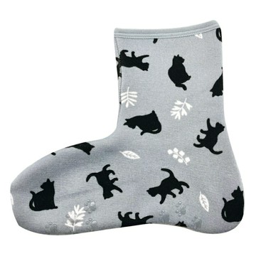 日本 Poka 保暖襪-灰底花園貓 裏起毛 襪套 室內拖鞋 防滑鞋底 襪子 長襪 地板襪 柔軟保暖＊夏日微風＊
