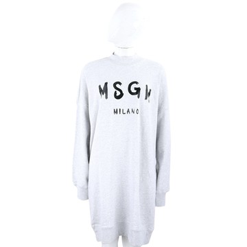MSGM 塗鴉字母毛圈襯裡純棉灰色長版運動衫 洋裝