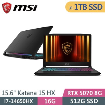 微星 Katana 15 HX B14WGK-059TW-SP3 黑(i7-14650HX/16G/1TB SSD/RTX5070 8G/W11/15.6)特仕筆電