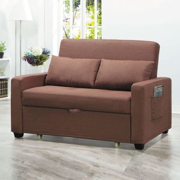 文創集 艾可卡咖啡色棉麻布前拉式沙發床(前拉式機能設計)-135x87x94-cm免組