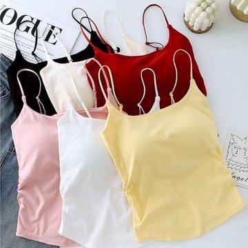 ANNE丨小可愛丨細肩背心【WAU1022】 女裝 上衣 帶胸墊 肩帶可調 素色背心 韓版衣服 無袖背心