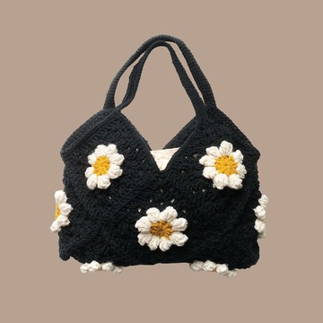 鈎織立體花祖母格肩袋