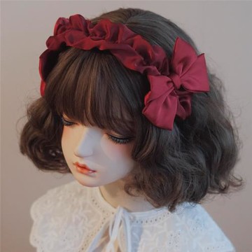 本守造原創手工緞面褶皺荷葉邊蝴蝶結發箍頭箍增高顱頂紅色新年