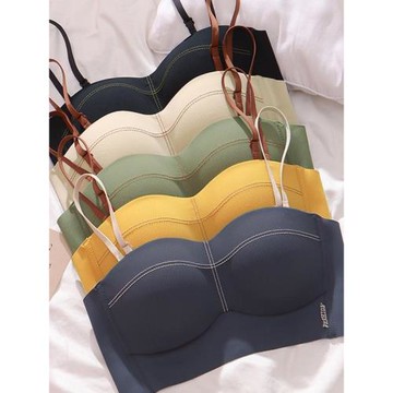 撞色無痕抹胸式內衣女無鋼圈小胸聚攏防走光美背側收手掌杯文胸罩