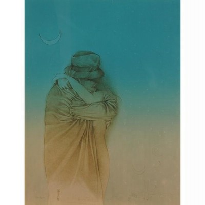 リトグラフ ブルーノ・ブルーニ 「望月夜」 額付き