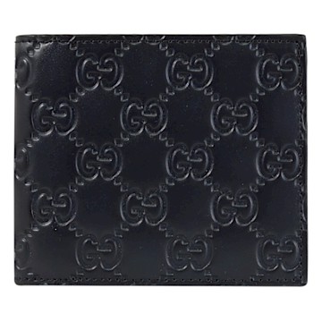 GUCCI 經典GG LOGO壓花皮革對開式8卡短夾(深藍)