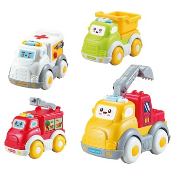 PLAYFUL TOYS 頑玩具 交通玩具車4件組  1套  13cm  白色 + 黃色 + 紅色 + 綠色