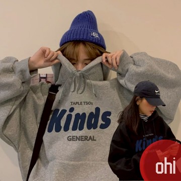 【ohi】帽T 大學T 慵懶風刷毛刷毛 oversize連帽上衣 刷毛款 印花衛衣 長袖 情侶大學T GHL3264