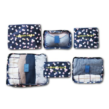 生活良品 (6+6件超值組)-Travel Season韓版旅行衣物收納袋-藏青素面款6件x1套+藏青印花款6件x1套