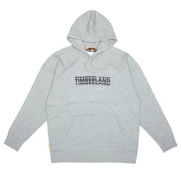 Timberland 男款中灰色寬鬆印花Logo有機棉連帽上衣A5VV5052
